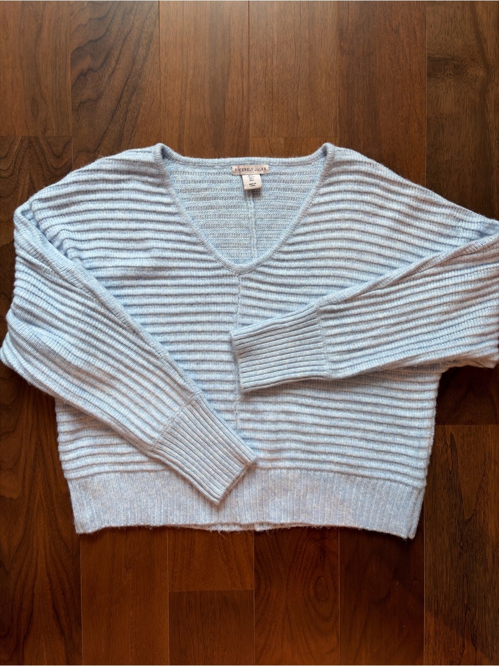 Sincerely Jules Light Blue Ribbed V-Neck Sweater